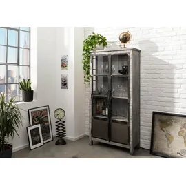 Massivmoebel24 Vitrine Mango 90 x 40 x 180 cm Grau