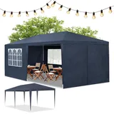 Juskys® Partyzelt 3x6 m mit 6 abnehmbaren Seitenwänden & Dach - 18 m2 - 12 Erdhaken & 6 Seile - Festzelt für Garten Party Hochzeit Gartenpavillon Gartenzelt Pavillon - Blau