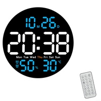 Oniissy Digitale LED-Wanduhr mit Temperatur- und Hygrometer, multifunktionales Display, modernes Design, LED-Digitaluhren für Heimbüro, 25,4 cm, Himmelblau