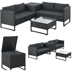 Juskys Polyrattan Lounge Santorini - Outdoor Sitzecke mit Beistelltisch & Auflagenbox - Schwarz