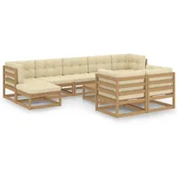 vidaXL 10-tlg Garten-Lounge-Set Kissen Honigbraun Massivholz