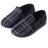 Woolee Hausschuhe Herren – Warme Rutschfeste Hüttenschuhe aus Filz mit Weicher Sohle, Bequem & Extra Weit für Ganzjähriges Tragen, Ideal für Senioren (Karo Blau, 47) - 47 EU