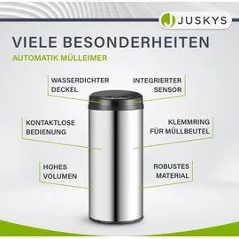 Juskys Runder Mülleimer mit Sensor - Silber