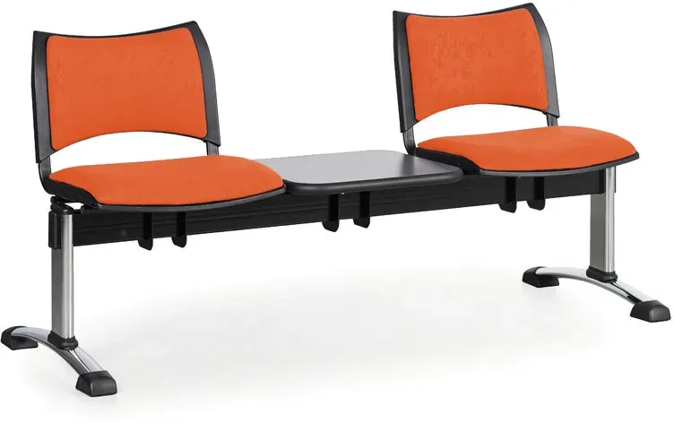 Gepolsterte Wartezimmerbank, Traversenbank SMART, 2-sitzer + Tisch, orange, verchromte Füße