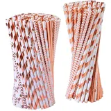 Tupa 200 Stück rosegold Papierhalme Einweg-Trinkhalme aus Papier biologisch abbaubar Folie rotgold gestreift und solide Papier-Strohhalme für Party Hochzeit Feier Dekorationen 4 Stil rose gold