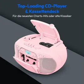 Medion E66476 Stereo Sound System (Boombox, CD-Player, MP3, Kassette, tragbarer Kassettenspieler für Kinder, UKW Radio, AUX, Kopfhörer, Netz & Batterie) Pink