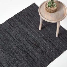 Homescapes - Schwarzer Leder-webteppich Denver gewebt 150/240 cm,