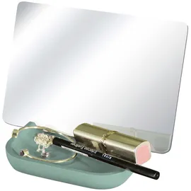 KLEINE WOLKE Kosmetikspiegel KLEINE WOLKE "Tray Mirror", grün (maledivia), B:12cm H:17,3cm T:11cm, Glas, Polyresin (Kunststein), Spiegel, mit Schmuckschale