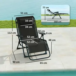 Outsunny - Sonnenliege - 90Lx65Wx112Hcm - Schwarz