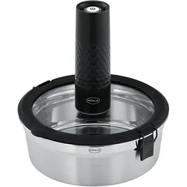 Rösle Vakuumdeckel FLEXX 2GO 1,4 L rund mit Clips, Sicherheitsglas mit Silikonrand und Vakuumventil, aromadicht, transparent/schwarz