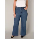 Base Level Curvy BASE LEVEL CURVY, Damen, Gr. 50, Länge 32, blau (mid blau), Denim/Jeans, Obermaterial: 98% Baumwolle, 2% Elasthan, unifarben, bequem lang, Jeans, in großen Größen