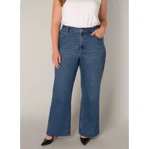 Base Level Curvy BASE LEVEL CURVY, Damen, Gr. 50, Länge 32, blau (mid blau), Denim/Jeans, Obermaterial: 98% Baumwolle, 2% Elasthan, unifarben, bequem lang, Jeans, in großen Größen