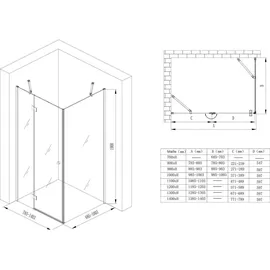mai & mai Eckdusche mit Drehtür rechts 90 x 70 cm transparent Sicherheitsglas R05K