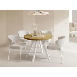 WFL GROUP Esstisch Rund Groß XXL Ausziehbar im Loft-Stil – 100 bis 250 cm – Extra Lang Ausziehtisch mit Weißen Holzbeinen, Industrieller Tisch für 5-1... - Braun