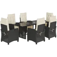 VidaXL 7-tlg. Garten-Essgruppe mit Kissen Schwarz Poly Rattan