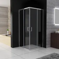 Duschkabine Eckeinstieg 90 x 80 x 185 cm mit Doppel Schiebetüren Duschwand, ESG Klar Sicherheitsglas, Silber Rahmen komplett Dusche Glas Duschabtrennung, ohne Duschtasse