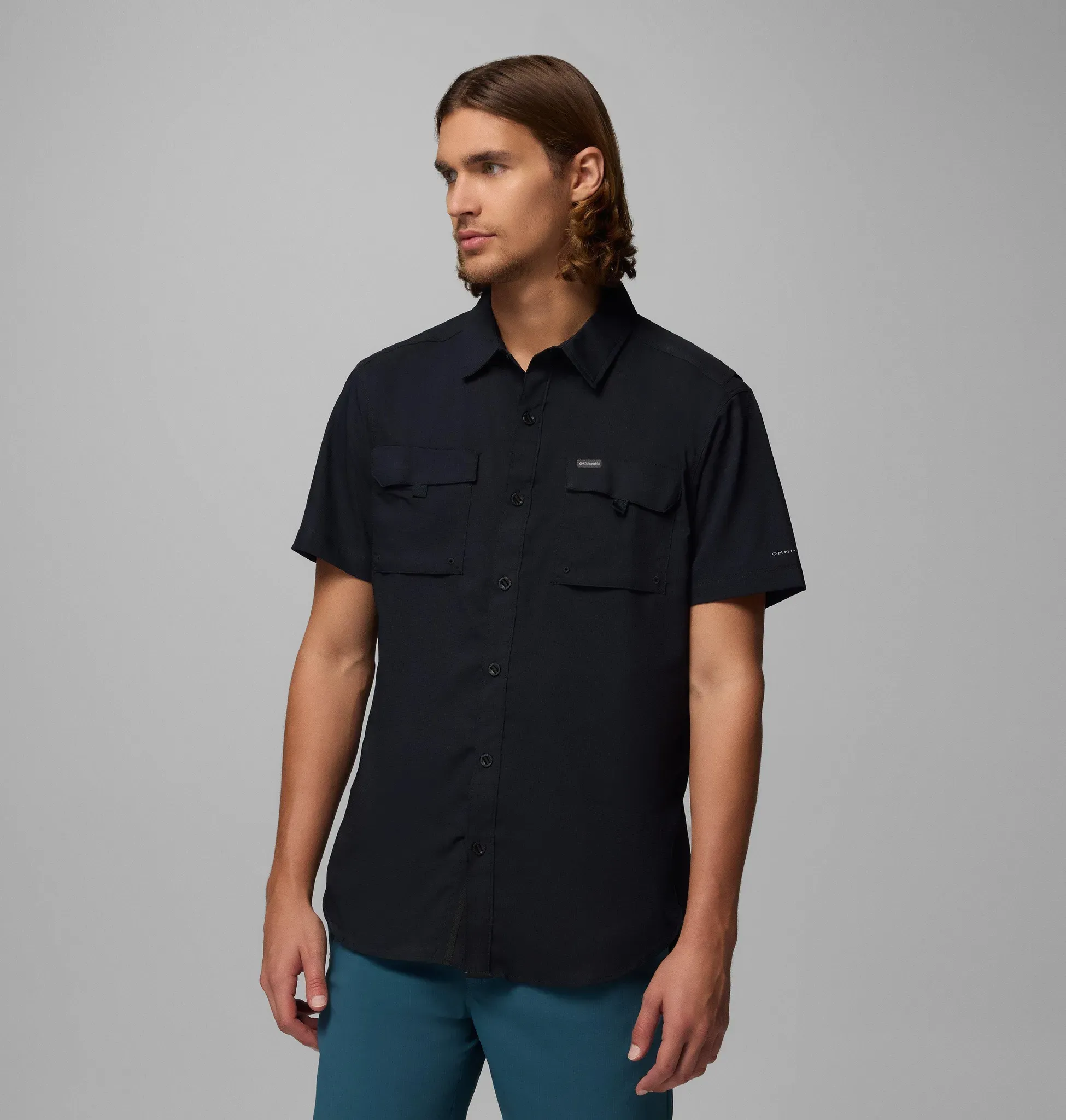 Funktionshemd COLUMBIA, Herren, Gr. S (46), N-Gr, schwarz, Web, Obermaterial: 100% Polyester, Hemden, Kurzarm-Ausführung, mit bequemer Passform, aus Polyester in Webart
