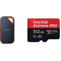 SanDisk Extreme PRO Portable SSD externe SSD 2 TB & Extreme PRO microSDXC UHS-I Speicherkarte 512 GB + Adapter & RescuePRO Deluxe