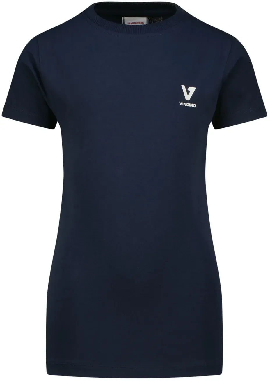 T-Shirt VINGINO, Damen, Gr. 140, dunkelblau, Web, Obermaterial: 95% Baumwolle, 5% Elasthan, unifarben, regular fit normal, Rundhals, Shirts T-Shirt, mit Logo Print