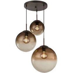 Pendelleuchte Hängelampe Esstischlampe Glas 3 flammig Glaskugel Hängelampe Glaskugel, Metall braun, 3x E27 Fassungen, DxH 51x120 cm