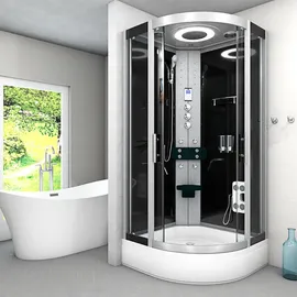 AcquaVapore D58-53T1 Komplettdusche mit Pendeltür 90 x 90 cm Schwarz Sicherheitsglas ESG