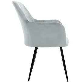 ECD Germany 2er Set Grau | Samtbezug, Armlehnen, Metallbeine, ergonomische Esszimmer- & Küchenstühle