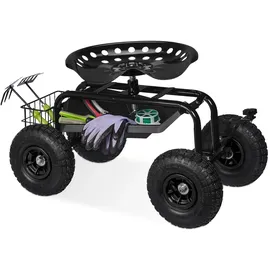 Relaxdays fahrbarer Gartensitz, mit Stauraum, schwarz