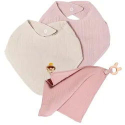 nordic coast company Lätzchen Altrosa Schnullertuch Rosa Geschenk Set Baby Decke + Rassel Mint Natur Weiss