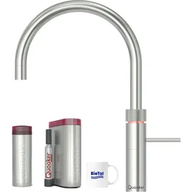 Quooker Fusion Round Voll Edelstahl Wasserhahn & PRO3 & Sprudelwasser CUBE