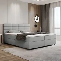 Panda möbel Boxspringbett 180x200, mit Bettkasten, Hellgrau, Matratze und