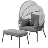 LECO Gartensessel mit Fußhocker Clara 102 x 102 x 108 cm grau 2 St.
