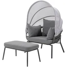 LECO Gartensessel mit Fußhocker Clara 102 x 102 x 108 cm grau 2 St.