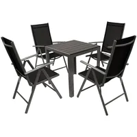 DEGAMO Garnitur SORANO 5-teilig mit Tisch 70x70cm, Aluminium + Kunstholz + Kunstgewebe schwarz