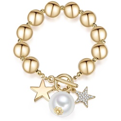 Lulu & Jane Armband Stern Metall-Legierung Glas Perle (synth.) in Gelbgold 20,0 cm Damen 