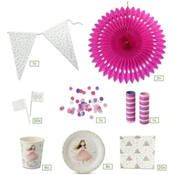ECOFIESTA 92-teilig Prinzessin Party-Deko & Geschirr-Set Umweltfreundliches Einweggeschirr für magische Kindergeburtstage Geburtstagsdeko Mädchen