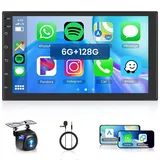 Hodozzy 8-core 6G+128G Autoradio Android 2DIN Wireless CarPlay und Android Auto,7 Zoll Touchscreen Bluetooth,Doppel Din Autoradio GPS Navi/WiFi,DSP/AM/RDS/FM Radio MirrorLink mit Rückfahrkamera