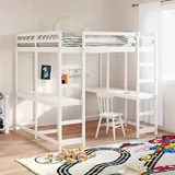 vidaXL Hochbett mit Schreibtisch 140 x 200 cm Kiefer massiv weiß