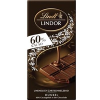 Lindt Tafelschokolade Lindor Dark 60%, dunkle Schokolade m. zartschmelzender Füllung 100g