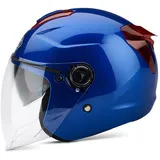 BOSERMEM Erwachsener Motorradhelm mit Doppelvisier, Jet-Helm Chopper Cruiser Vintage Pilot Helmet, Bestehen Sie den Kollisionstest, um die Verkehrssicherheit zu Gewährleisten(Blau)