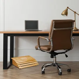 Relaxdays Fußstütze Schreibtisch, Fußablage mit Rollen, ergonomischer Fußhocker, Massage & Entspannung, Bambus, Natur