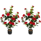 Costway Kamelienbaum, 2er Set mit Blüten 95cm Rot,