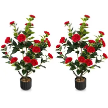 Costway Kamelienbaum, 2er Set mit Blüten 95cm Rot,