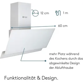 Wiggo Dunstabzugshaube 60cm kopffrei I Abluft Umluft Dunstabzug 300m3/h - LED Touch-Display 3 Stufen I Schräghaube inkl. Fettfilter & 2x Kohlefil...