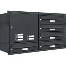 AL Briefkastensysteme 5er Premium Briefkasten Unterputz Anthrazit inkl. Zeitungsfach