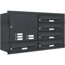 AL Briefkastensysteme 5er Premium Briefkasten Unterputz Anthrazit inkl. Zeitungsfach