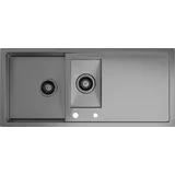 Klarstein Spülbecken – 1,5 Becken mit Abtropffläche, Robuster 304 Edelstahl, Kratz- & Hitzebeständig, Leicht zu Reinigen, Inkl. Überlauf & Ei... - Grau