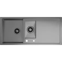 Klarstein Spülbecken – 1,5 Becken mit Abtropffläche, Robuster 304 Edelstahl, Kratz- & Hitzebeständig, Leicht zu Reinigen, Inkl. Überlauf & Ei... - Grau