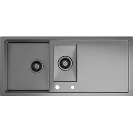 Klarstein Spülbecken – 1,5 Becken mit Abtropffläche, Robuster 304 Edelstahl, Kratz- & Hitzebeständig, Leicht zu Reinigen, Inkl. Überlauf & Ei... - Grau