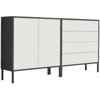 BMG Möbel Sideboard Mailand Set 3, grifflos, Metallfüße, Anthrazit/