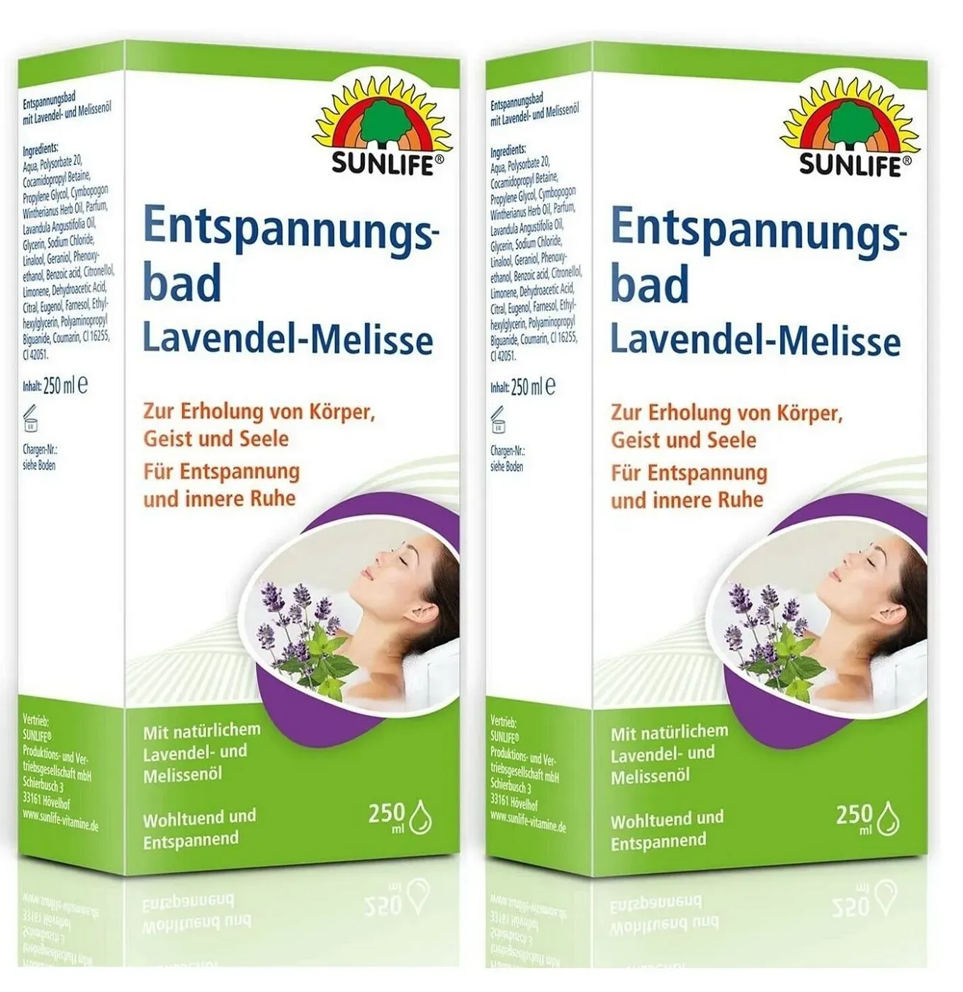 Sunlife Entspannungsbad Lavendelöl und Melissenöl 2x250 ml Sparpack